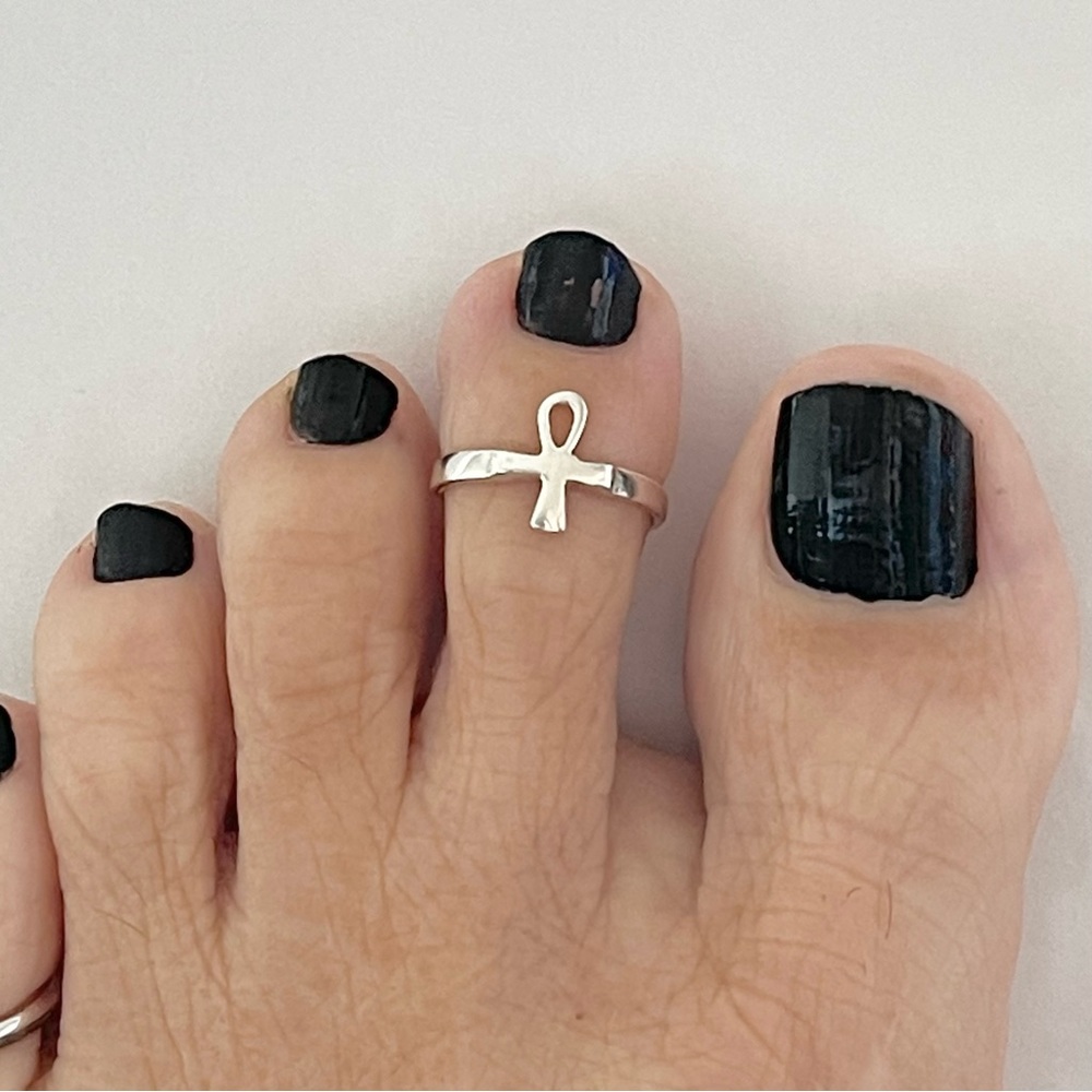Sterling Silver Ankh Toe Ring, Cross Ring